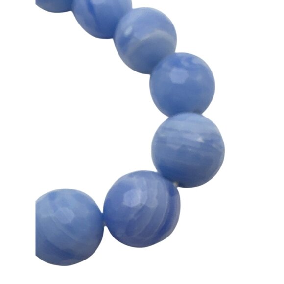 Whimsy Faceted Blue Lace Agate Beaded Stretch Bracelet Zircon Pave Oval Beads - Picture 6 of 7